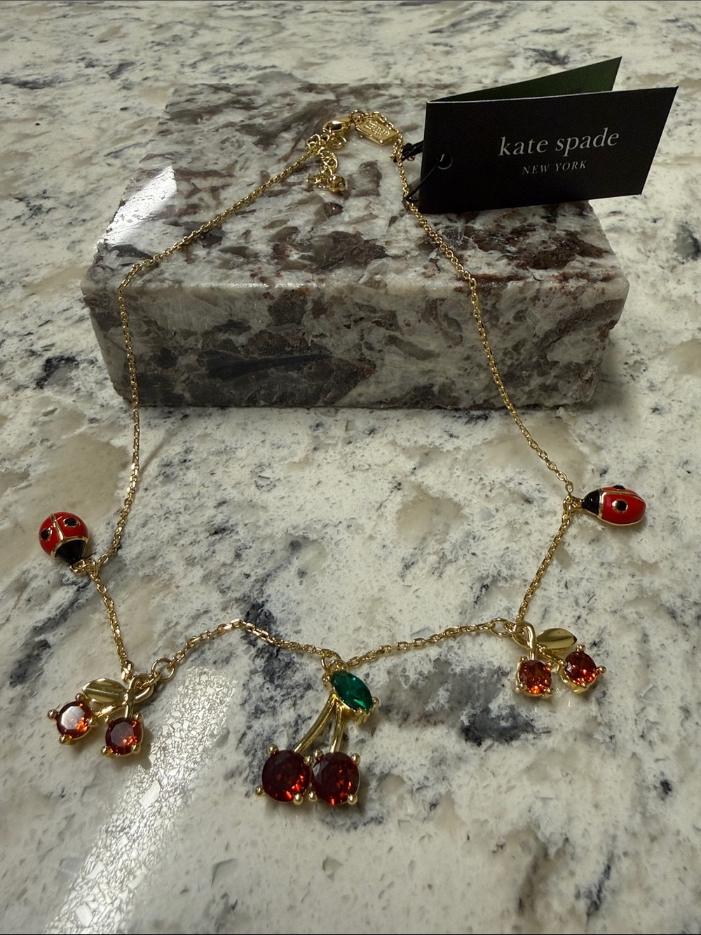 kate spade Gold Cherry, Ladybug & Crystal Charm Necklace - Red, Green